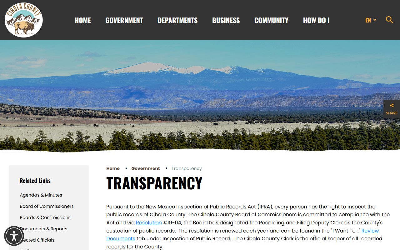Cibola County court records county IPRA transparency process