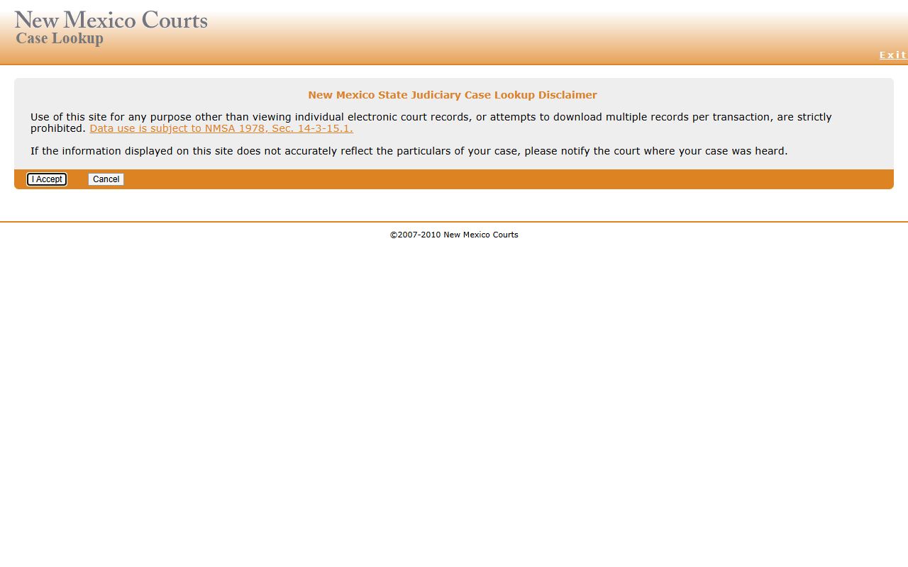 Cibola County court records Case Lookup search screen