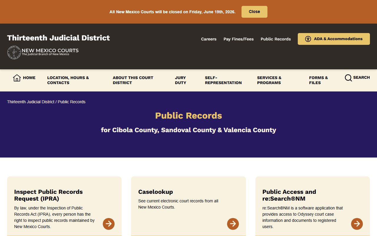 Cibola County court records Thirteenth District public records page