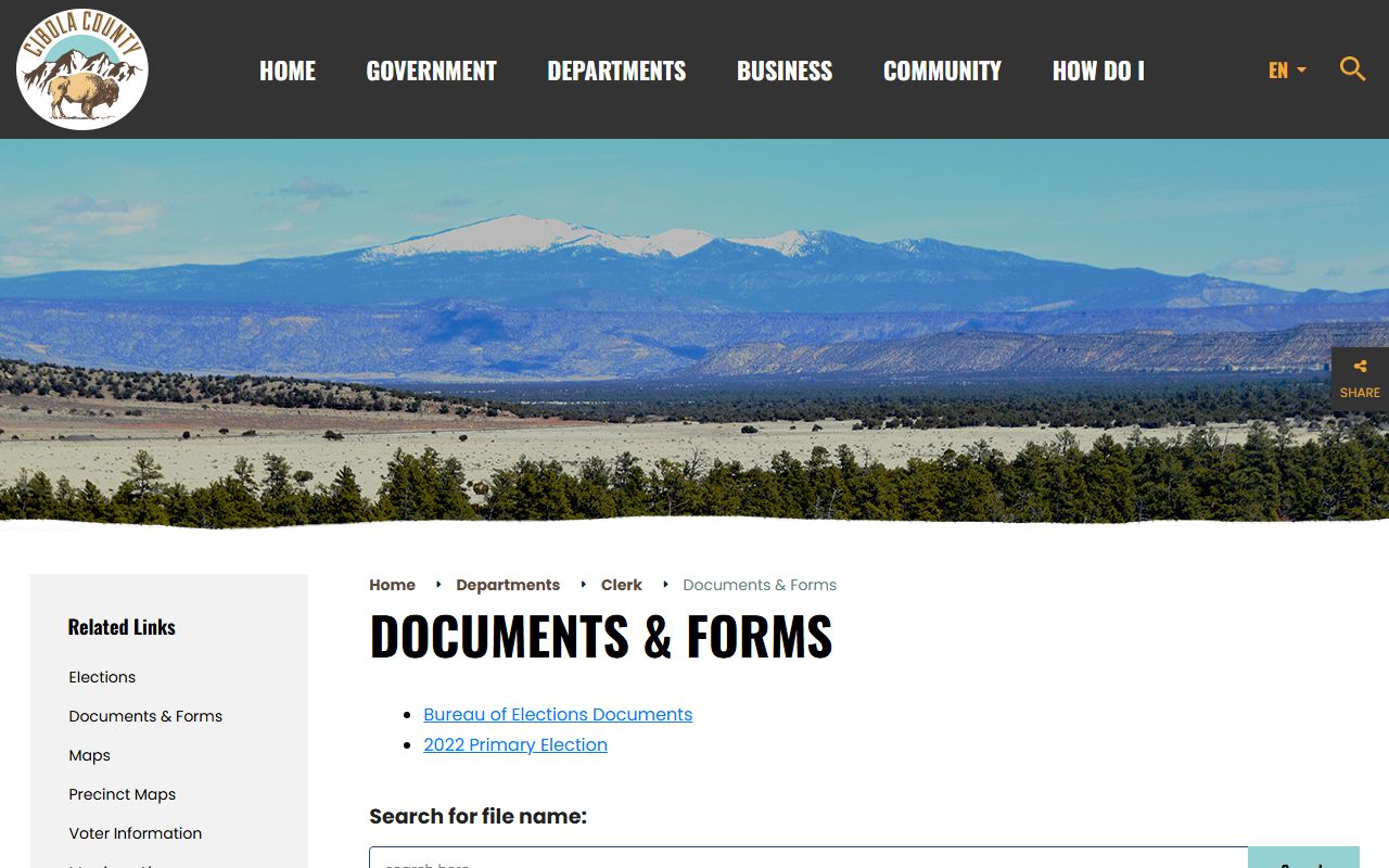 Cibola County Clerk document center for county records