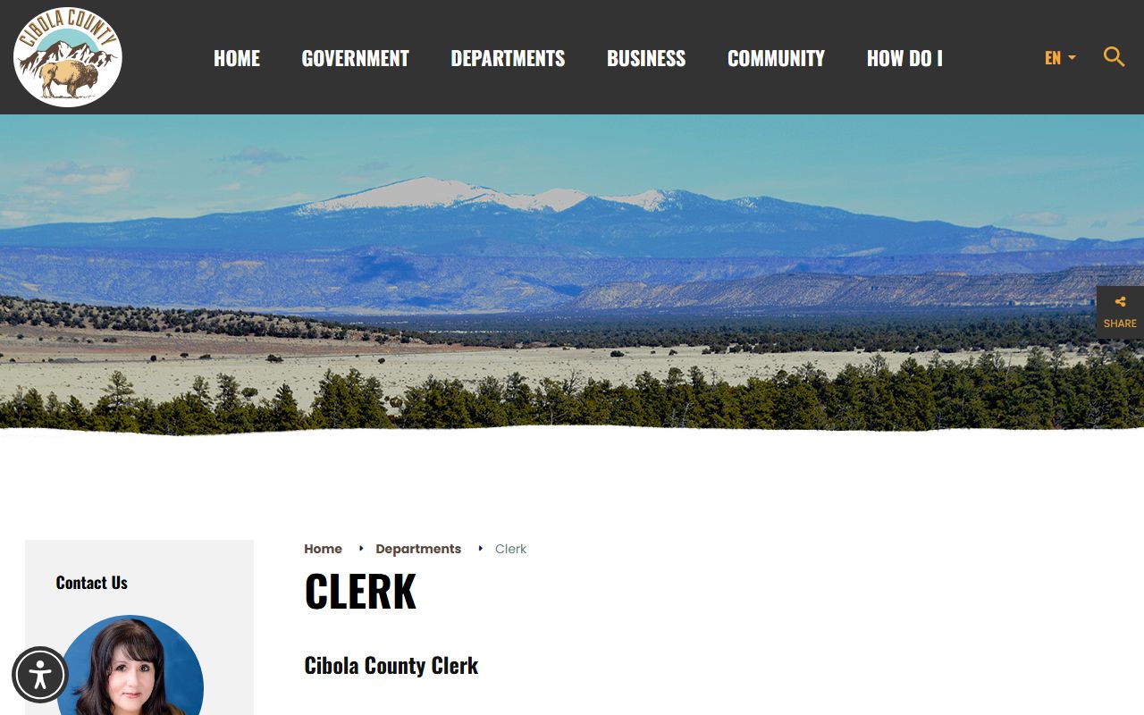 Cibola County Clerk page showing elected County Clerk duties