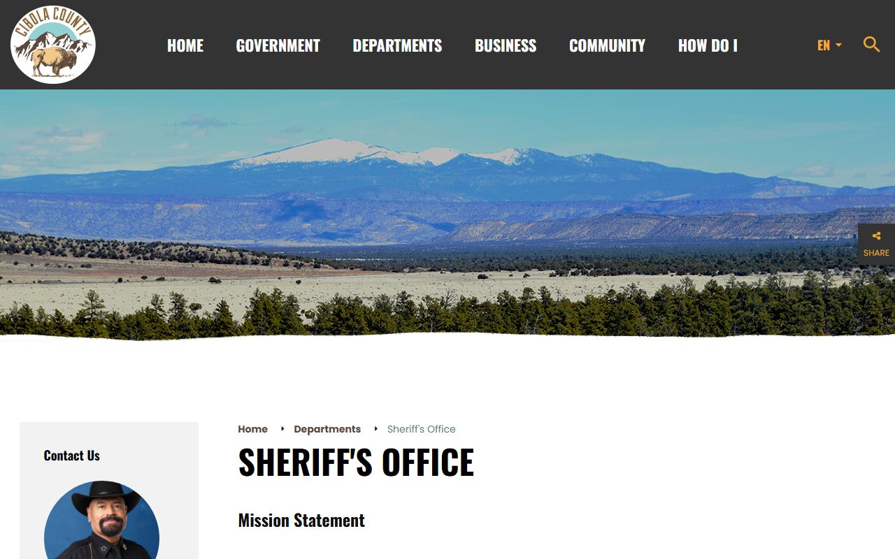 Cibola County Sheriff's Office official page for arrest record contacts