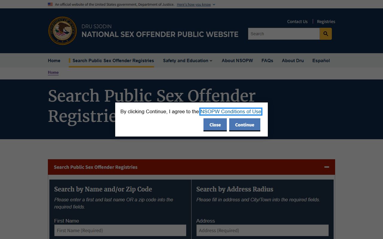 National Sex Offender Public Website registry search for separate offender registry records