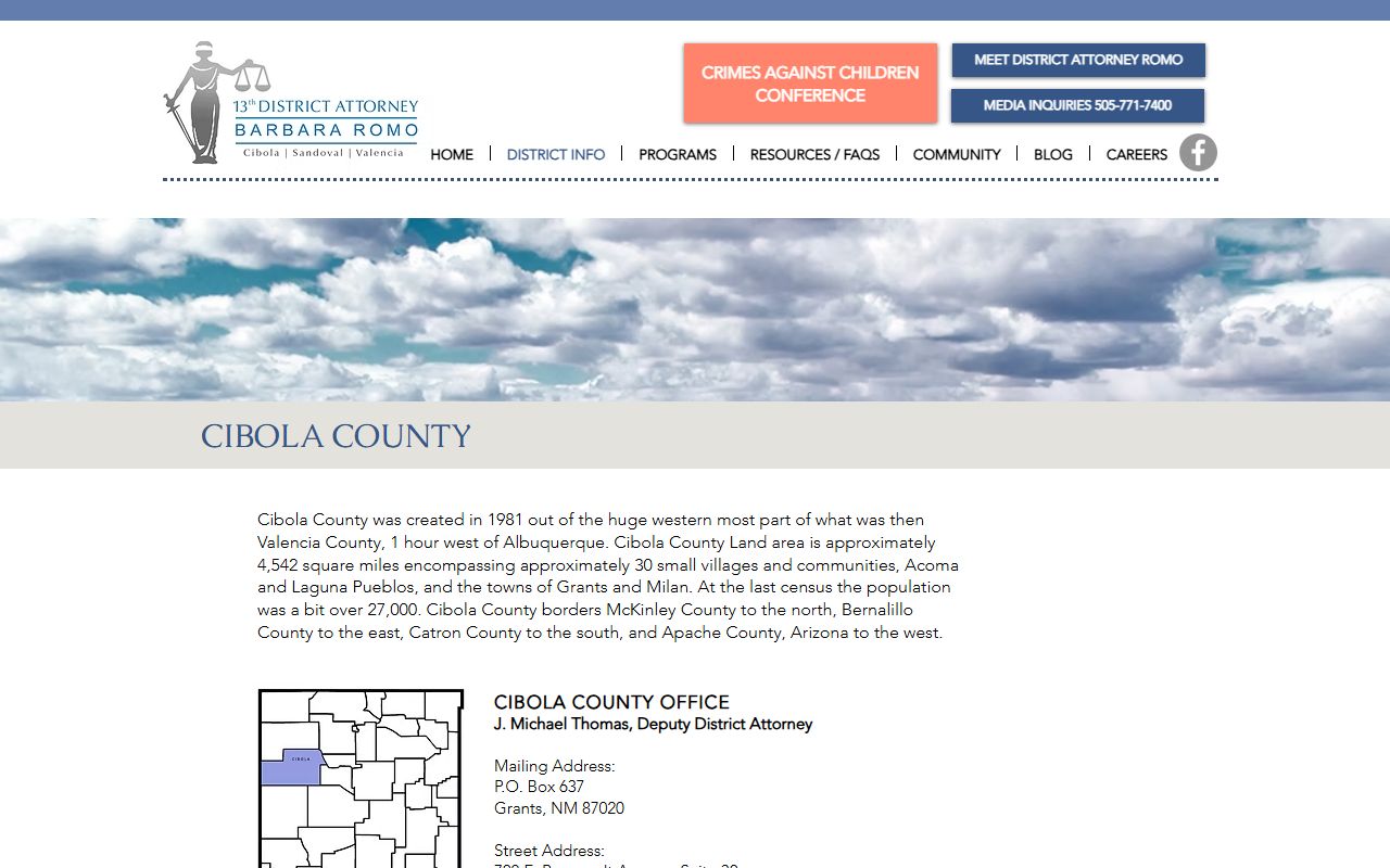 Thirteenth Judicial District Attorney Cibola County office contact page