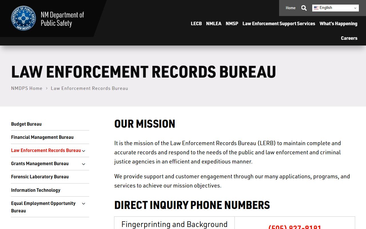 New Mexico DPS Law Enforcement Records Bureau page for criminal record context