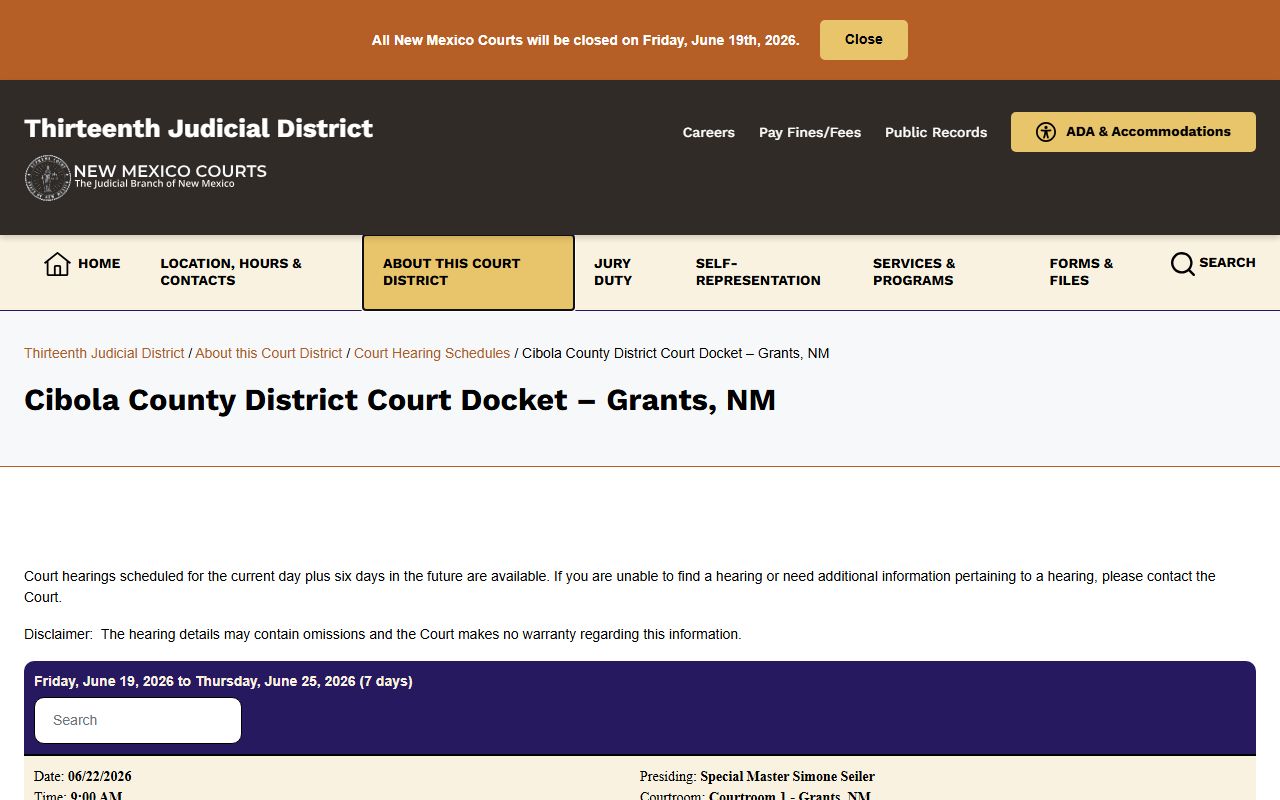 Cibola County District Court docket records source