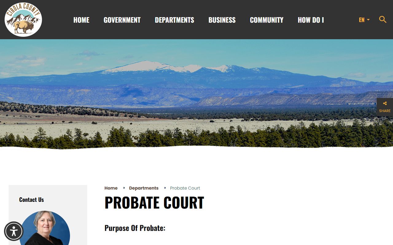 Cibola County Probate Court page with jurisdiction and fees