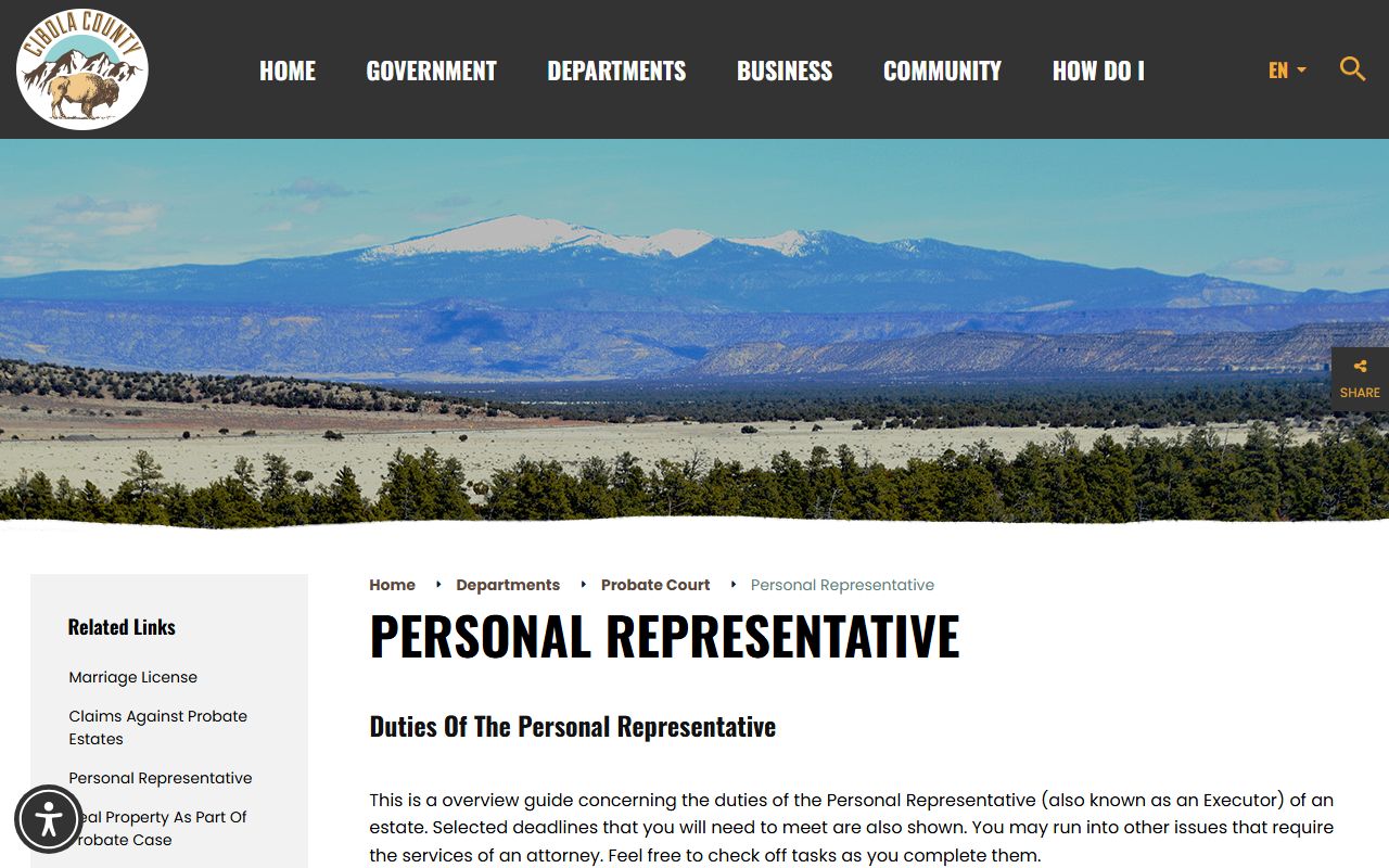 Cibola County personal representative probate process